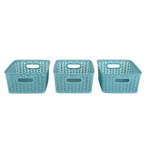 3 Pack Small Herringbone Cube Storage Bin Basket In Dusty blue