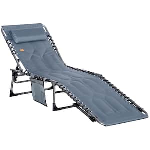 Metal Gray Fabric Outdoor Folding Chaise Lounge with Adjustable Back for Beach, Yard, Patio