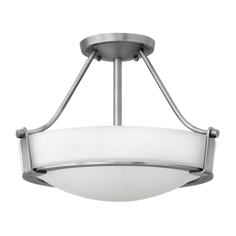 Transitional Antique Nickel 3-Light Semi-Flush Mount with Etched Glass