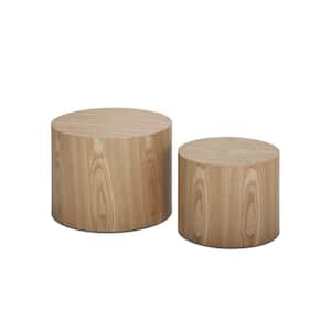 18.9 in. Oak Round Wood Nesting Coffee Table with (2-Pieces)