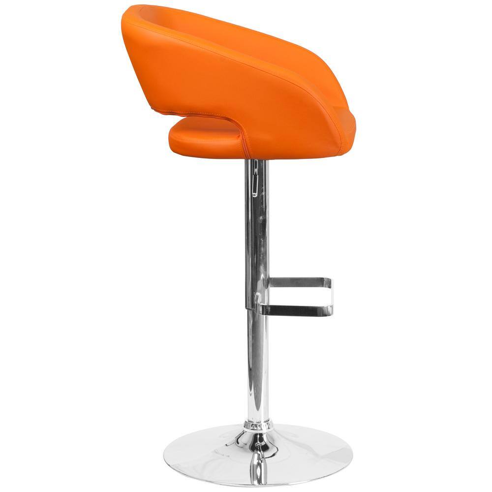 Orange Vinyl Adjustable Height Swivel Barstool with Chrome Base