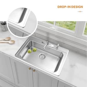 33 in. Drop-In Single Bowl 20 Gauge Stainless Steel Kitchen Sink