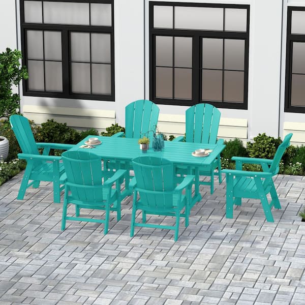 WESTIN OUTDOOR Laguna Outdoor Patio Weather Resistant Turquoise Adirondack 7-Piece HDPE Plastic Dining Set