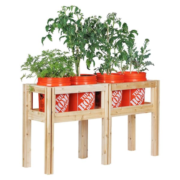 54 in. x 16 in. x 30 in. 4-Bucket Elevated Unfinished Wood Cedar Garden Frame Raised Beds