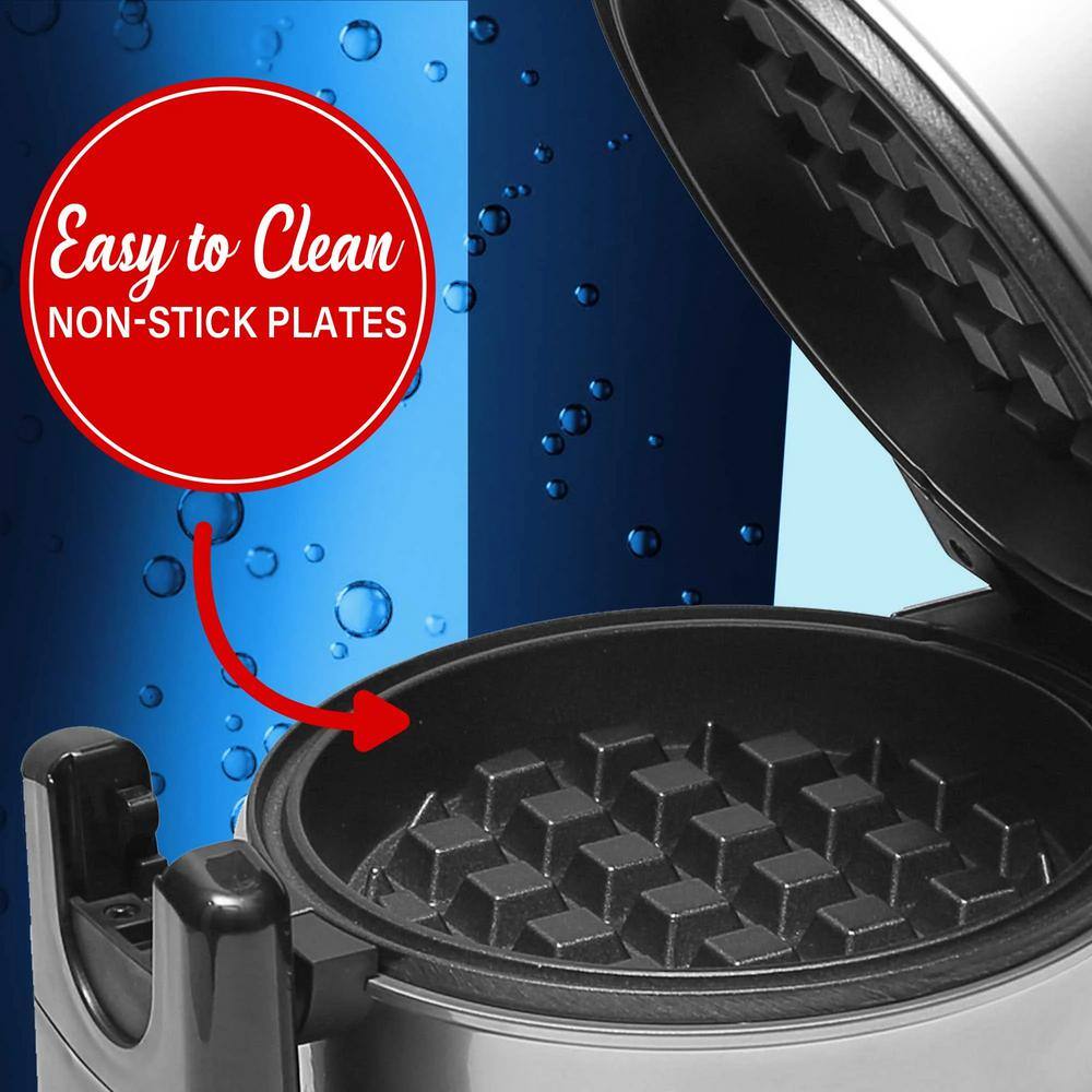 Silver 5-Inch Non-Stick Rotating Belgian Waffle Maker