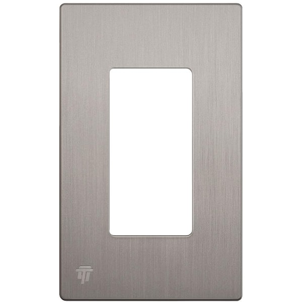 Elite 4.68 in. H x 2.93 in. L, Brushed Nickel 1-Gang Screwless Decorator Wall Plate