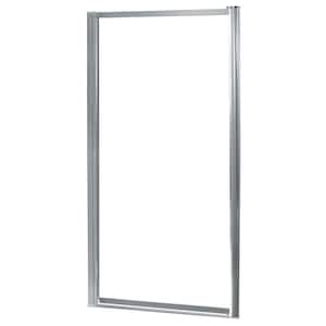 Tides 33 in. to 35 in. x 65 in. Framed Pivot Shower Door in Silver with Clear Glass with Handle