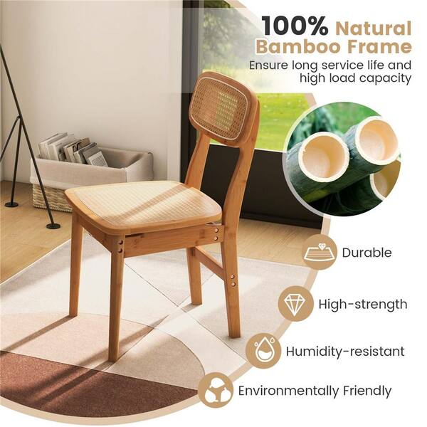 Costway Natural Bamboo and Rattan Dinner Chair (Set of 2
