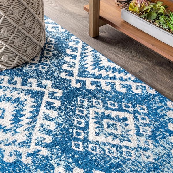 モモンガハウス(パンダ柄・青)  1900円 JONATHAN Y Moroccan Hype Boho Vintage Tribal Blue/White 8 ft. x 10