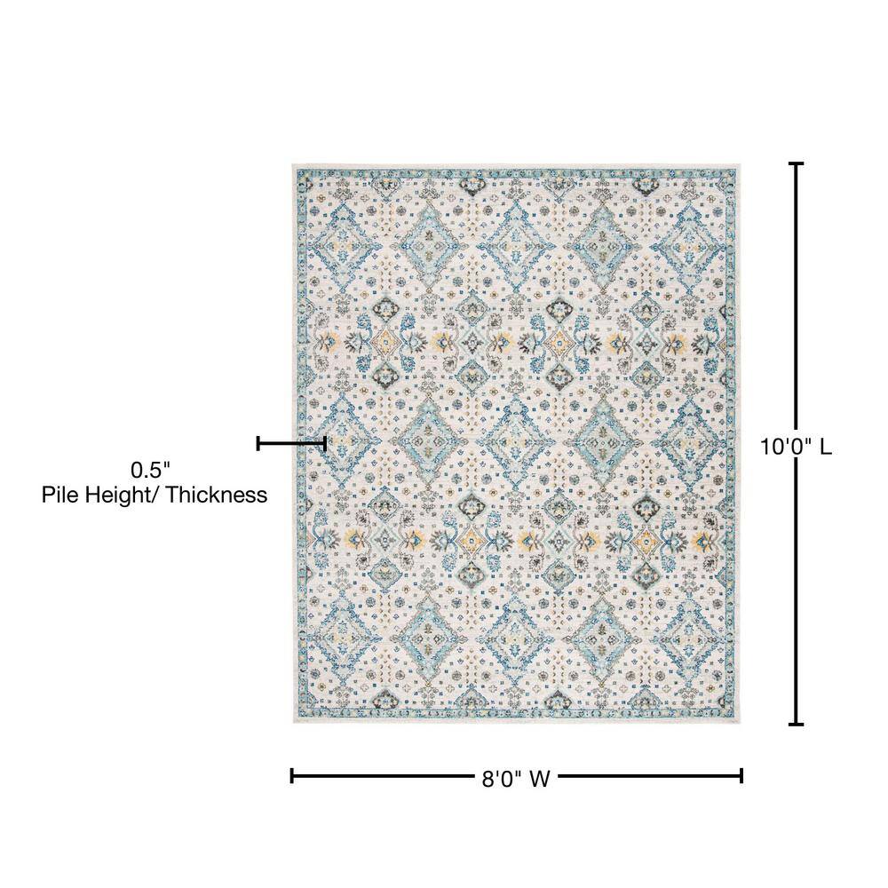 Ivory and Light Blue Rectangular Synthetic 8' x 10' Area Rug