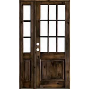 50 in. x 96 in. Alder 2 Panel Right-Hand/Inswing Clear Glass Black Stain Wood Prehung Front Door w/Left Sidelite