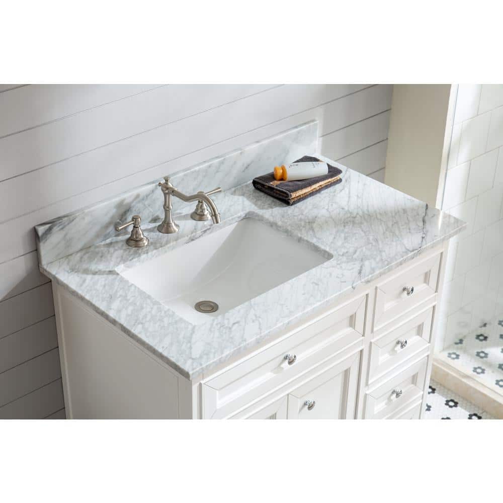 South Bay 37" White Solid Wood Bathroom Vanity with Marble Top