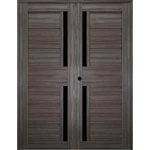 Esta 48 in. x 79.375 in. Right Hand Active Frosted Glass Gray Oak Finished Wood Composite Double Prehung French Door