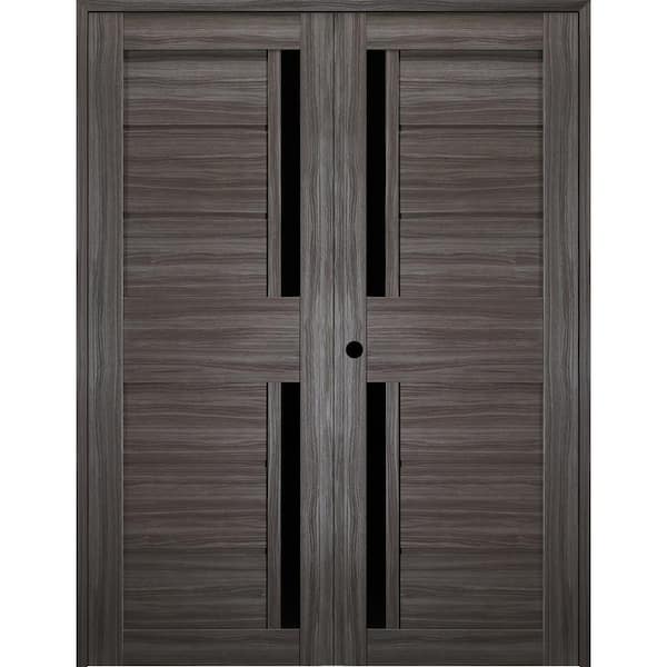 Belldinni Esta 72 in. x 79.375 in. RightHand Active Frosted Glass Gray Oak Finished Wood Composite Double Prehung French Door