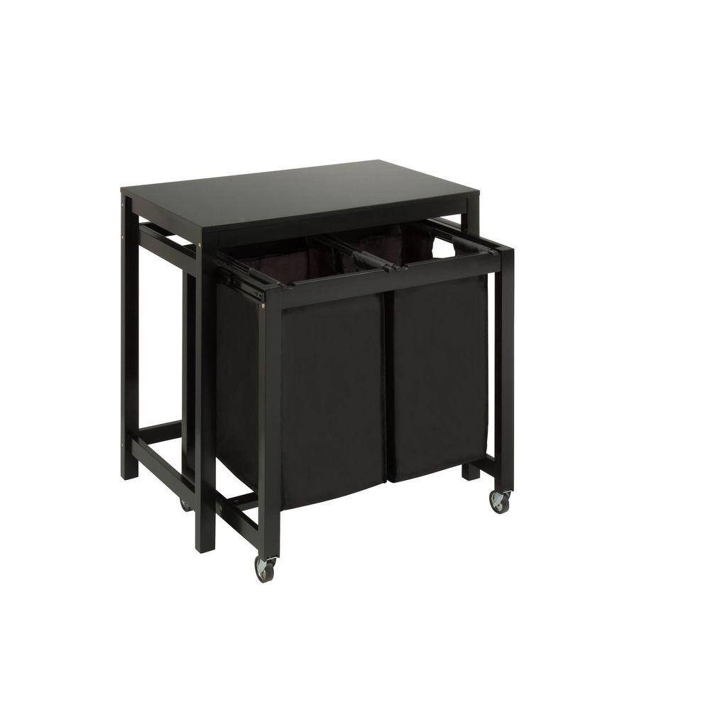 Black Double Sorter Folding Laundry Table with Removable Bags