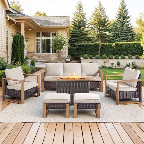 Pocassy FanKan Brown 6-Piece Wicker Outdoor Glider Chair Patio