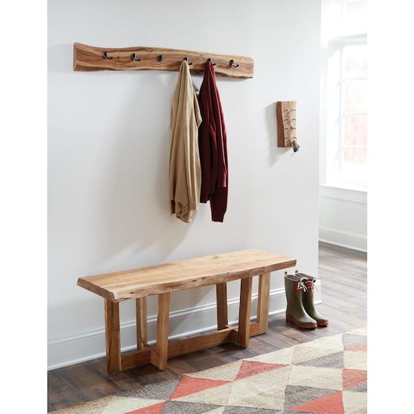 Alaterre Furniture Alpine Natural Live Edge 36 Bench with Coat Hook Shelf Set