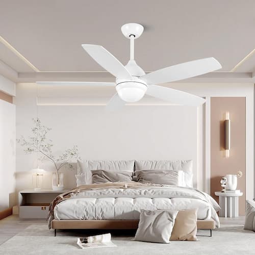 52 in. W Indoor White Modern Ceiling Fan with 3 Color Temperature LED with Remote Control and Reversible DC Motor Sunpez Ceiling Fans With Lights