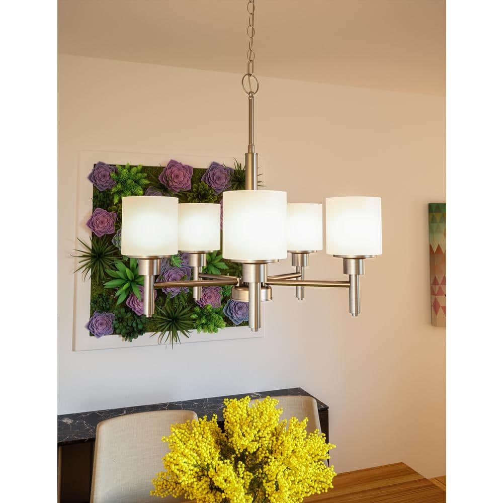 Aubrey Mini 5-Light Chandelier with Frosted Glass, Satin Nickel