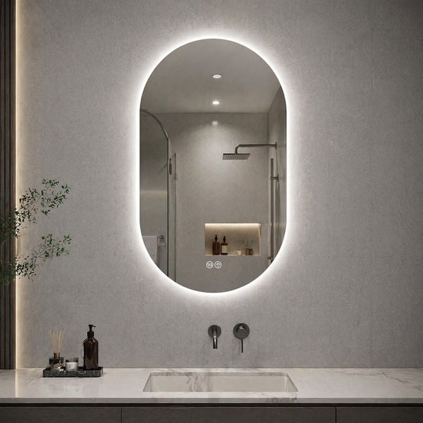Ximuprmy 24 in. W x 36 in. H Oval Frameless LED Light Anti-Fog