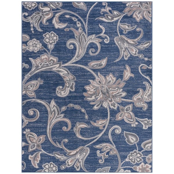 Madison Floral Navy 8 ft. x 10 ft. Indoor Area Rug