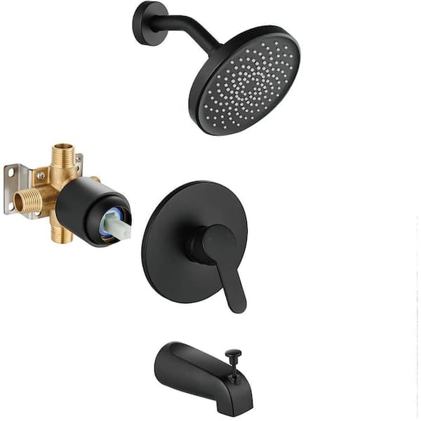 Single Handle 1-Spray Wall Mount Tub and Shower Faucet 1. 46GPM，Matte Black Rough-in Valve Included