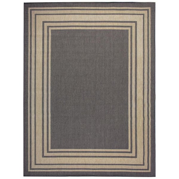 Nourison Horizon Indoor/Outdoor Charcoal 8 ft. x 10 ft. Bordered Contemporary Area Rug