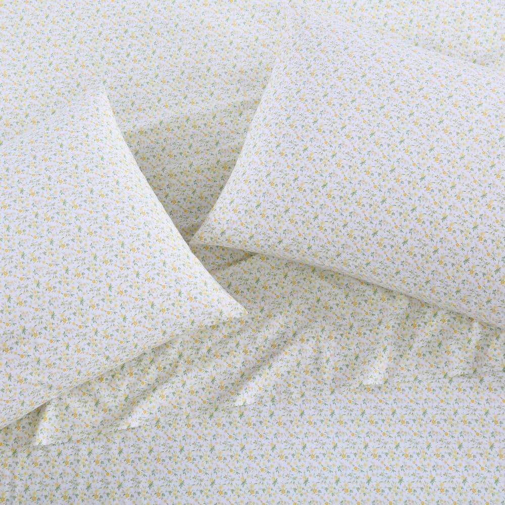 Twin White Cotton Percale Printed Sheet Set