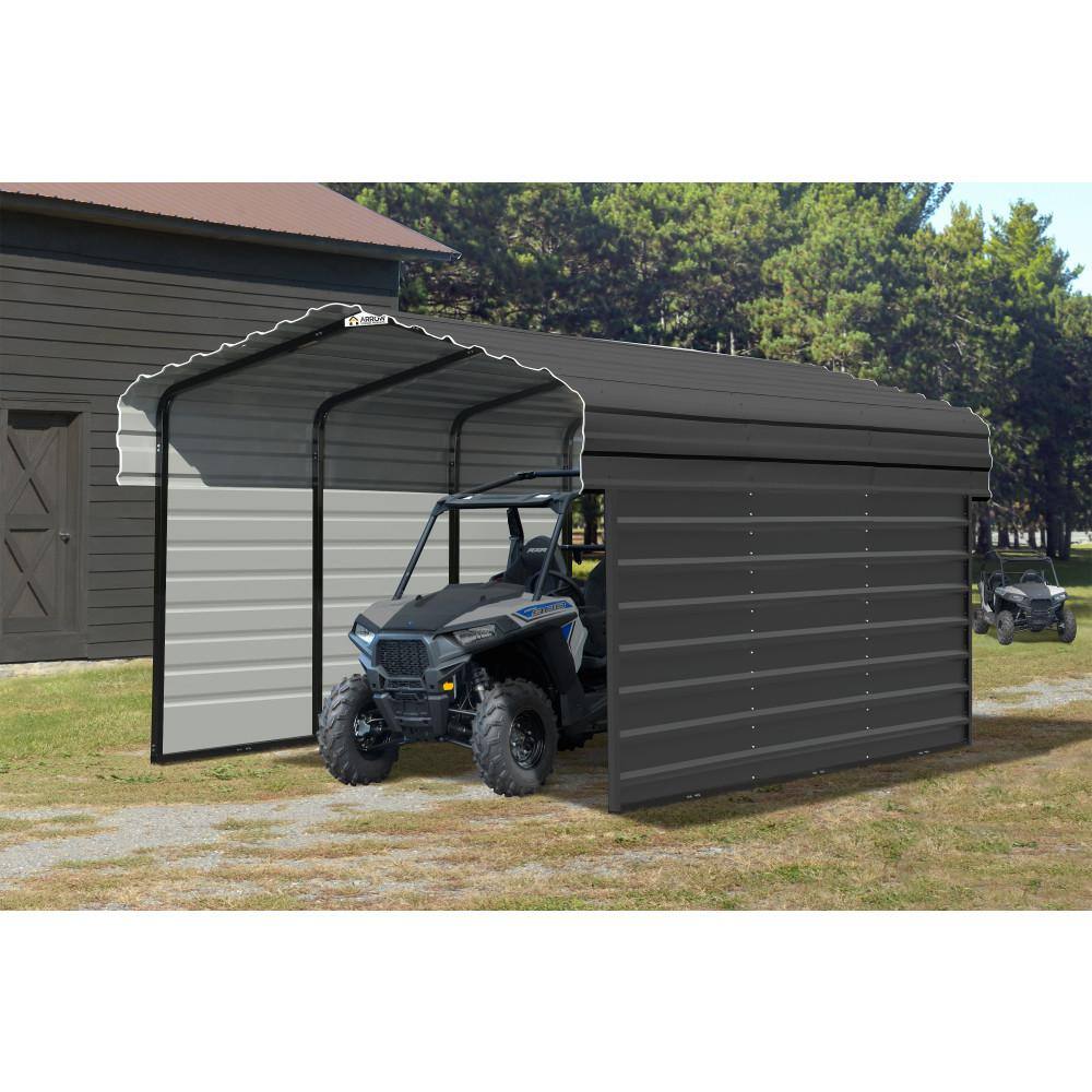 Charcoal Galvanized Steel Carport with 2-Sided Enclosure, 10' x 15' x 7'