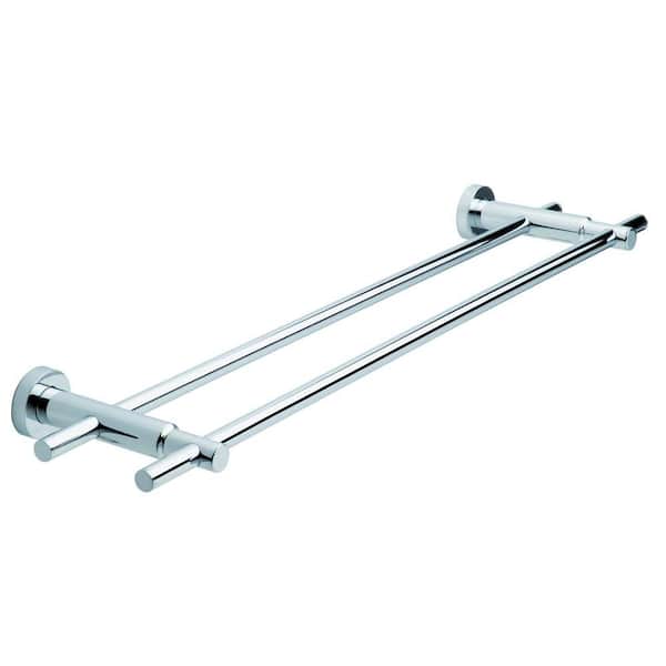 No Drilling Required 24 in. Double Towel Bar in Chrome