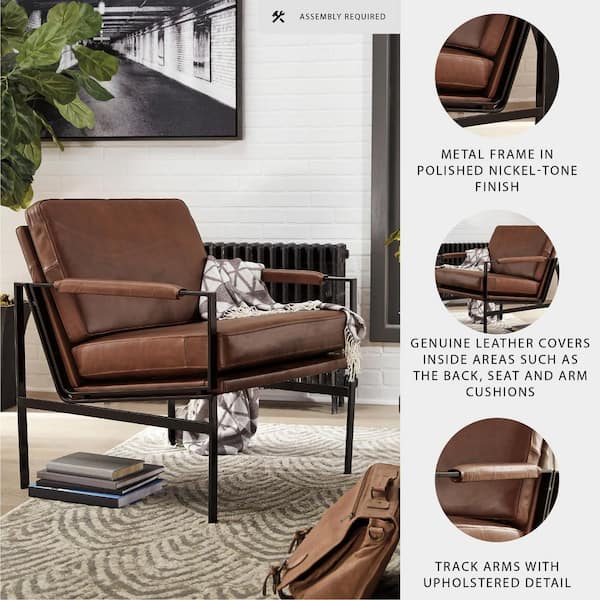Signature DESIGN BY ASHLEY Puckman Brown Leather Match Arm Chair