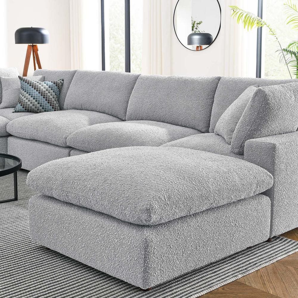 Light Gray Boucle Fabric 7-Piece Sectional Sofa with Ottoman
