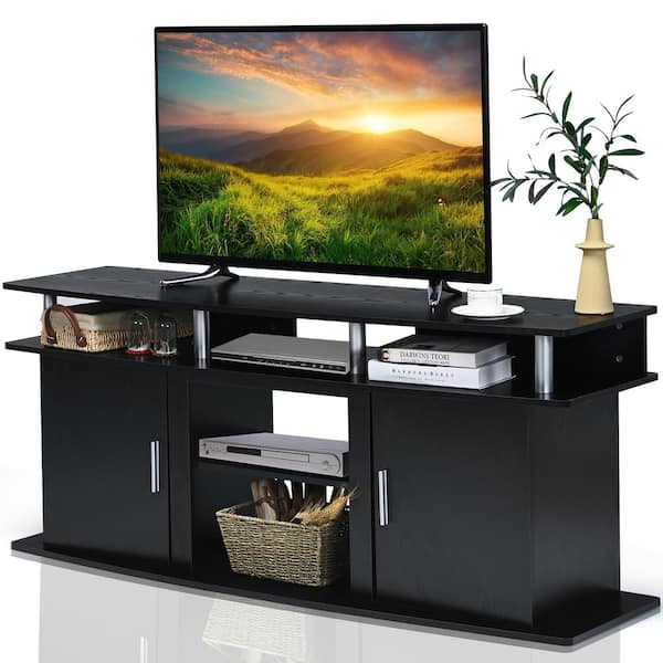 Costway 63 in. Black TV Stand Entertainment Console Center Fits TV's Up to  70'' W/2 Cabinets HW66558BK - The Home Depot