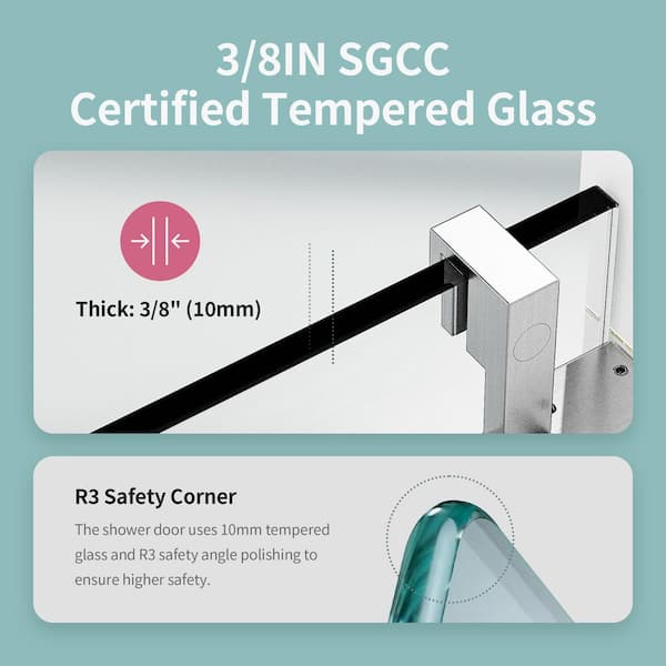 Reversible 56-60 in. W x 76 in. H Frameless Sliding Shower Door in Brushed Nickel with Tempered Clear Glass, Soft-Close