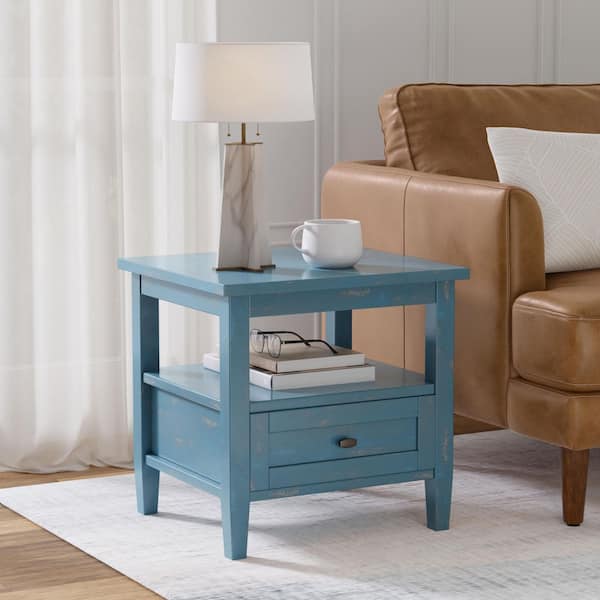 Warm Shaker 20 in. Wide Rectangle Solid Wood End Table in Distressed Coastal Blue