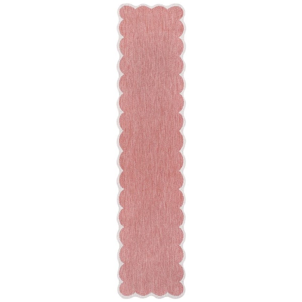 Alice Classic Cottage 2-Tone Scalloped Light Rose/Cream 2 ft. x 8 ft. Indoor/Outdoor Shaped Runner Rug