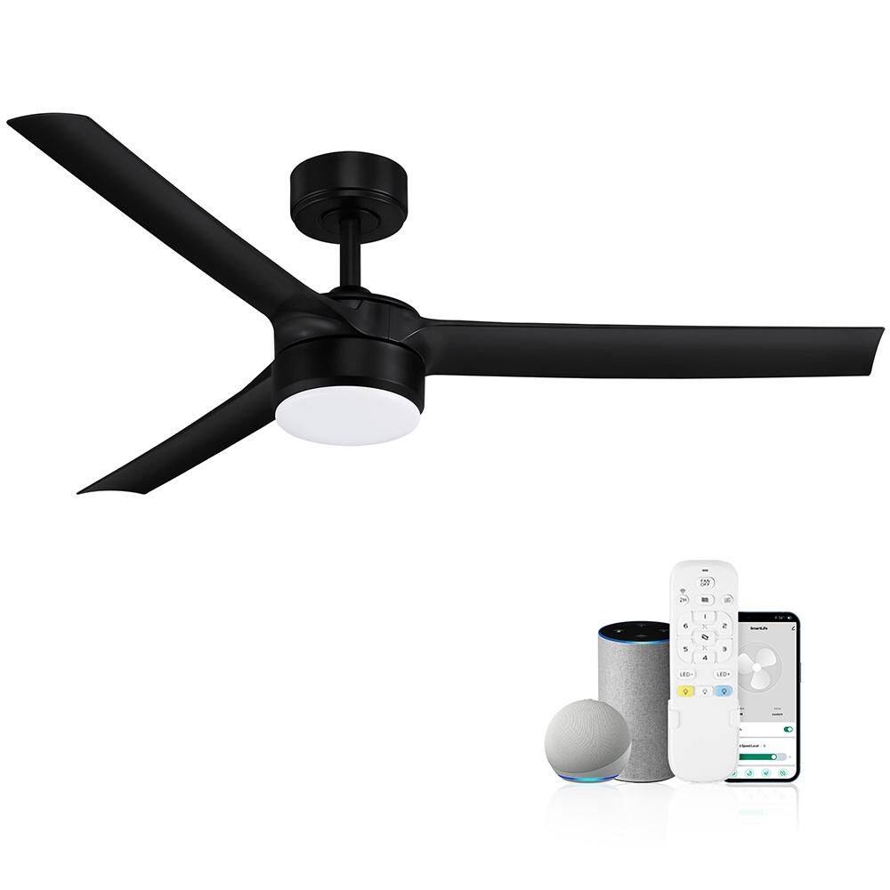 52 in. Smart Indoor/Outdoor Black Ceiling Fans with LED Lights and Remote, 