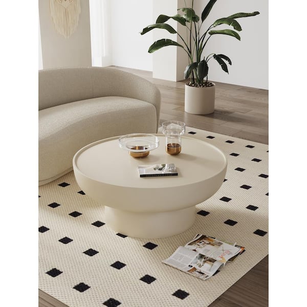 Modern 35.5 in. Creamy White Medium Round Shaped Composite Material Coffee Table With Sturdy Fiberglass Base