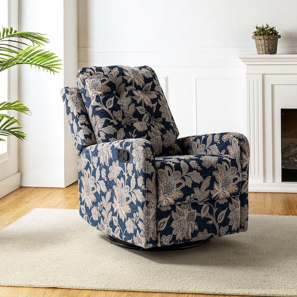 ARTFUL LIVING DESIGN Felipe Navy Polyester Swivel Rocker Recliner with Swivel