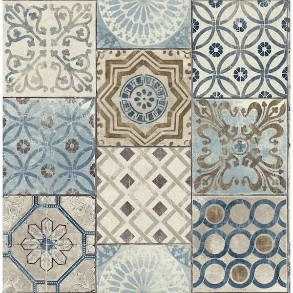 NextWall Moroccan Tile Blue Geometric Vinyl Peel & Stick Wallpaper Roll (Covers 30.75 Sq. Ft.)