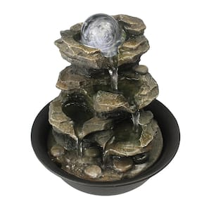 8.3 in. Resin Cascading Tabletop Fountain with Spinning Orb and LED Lights, 4-Tier Meditation Indoor Fountain Home Decor