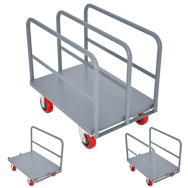 2000 lb. 36 in. x 24 in. Heavy Duty Steel Hand Truck with 6 in. Swivel Brake Casters and 3 Side Handrails