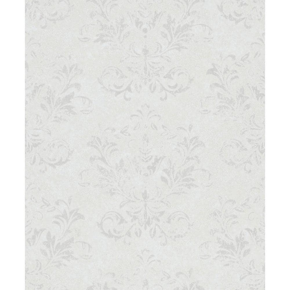 Gray Embossed Damask Non-Pasted Wallpaper Roll