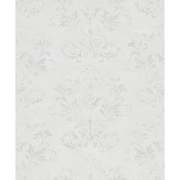 Unbranded Hotel Collection Grey Embossed Damask Glitter Finish Non-Pasted Non-Woven Wallpaper Sample