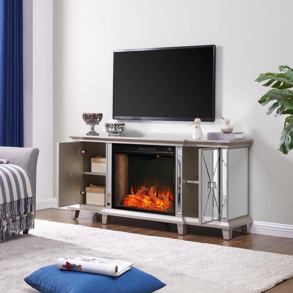 Southern Enterprises Jordyn 58 in. Smart Fireplace in Mirror and Silver  HD054186 - The Home Depot
