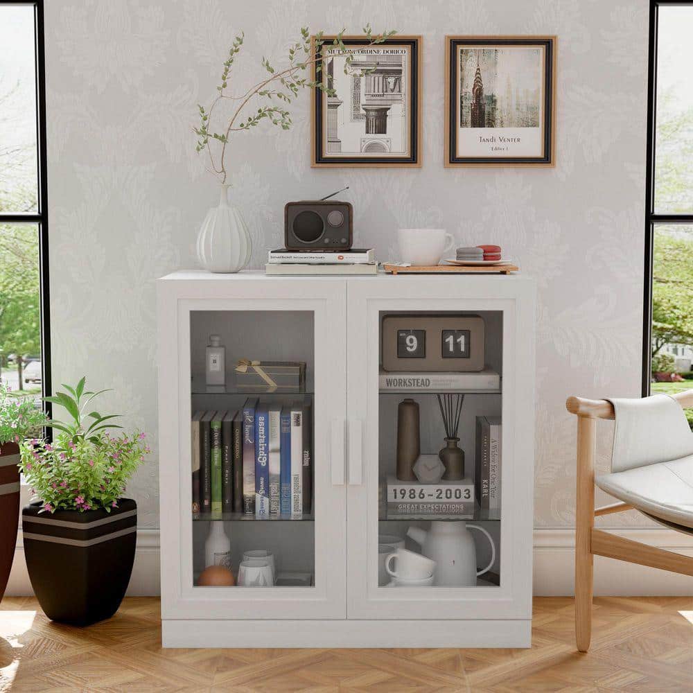 Lirago White Wood 31 in. H Storage Cabinet with Adjustable Shelves