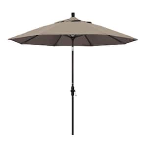 9 ft. Bronze Aluminum Pole Market Aluminum Ribs Collar Tilt Crank Lift Patio Umbrella in Taupe Sunbrella