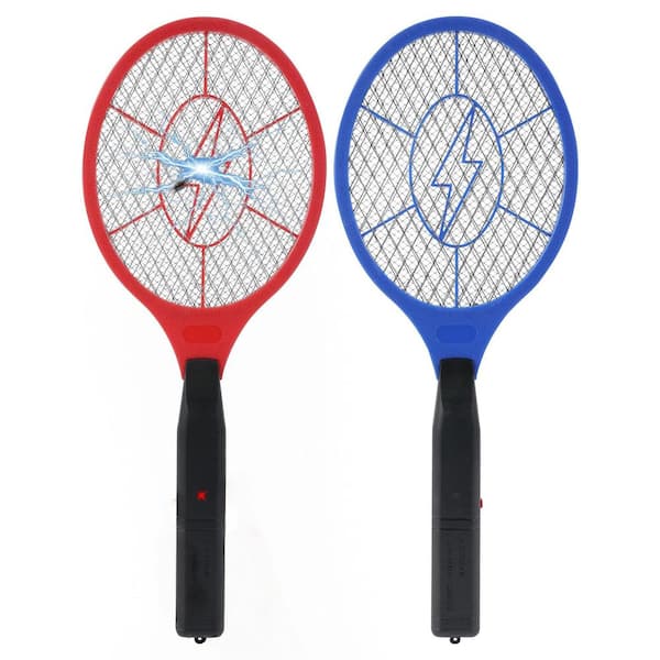 Red and Blue Electric Fly Swatter, Battery Powered Bug Zapper Racket for Mosquitoes Flies, Indoor and Outdoor Use 2-Pack