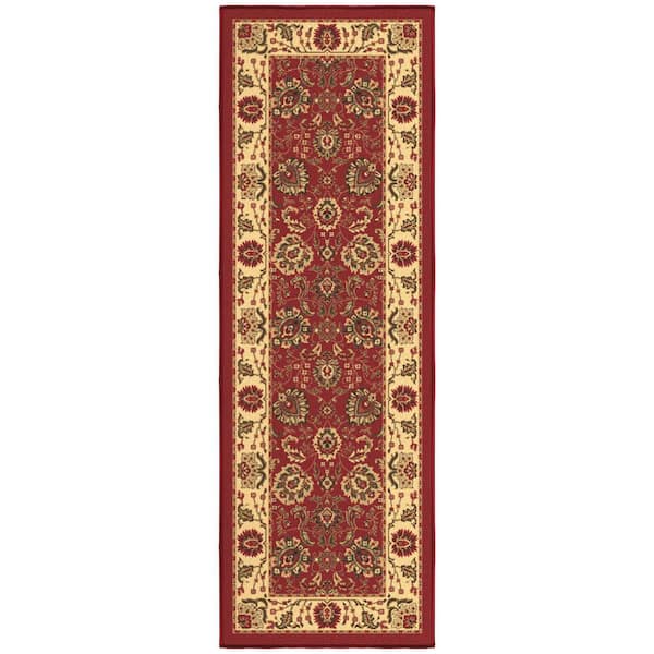 Ottomanson Basics Collection Non-Slip Rubberback Oriental Design 2x5 Indoor Runner Rug, 1 ft. 8 in. x 4 ft. 11 in., Red
