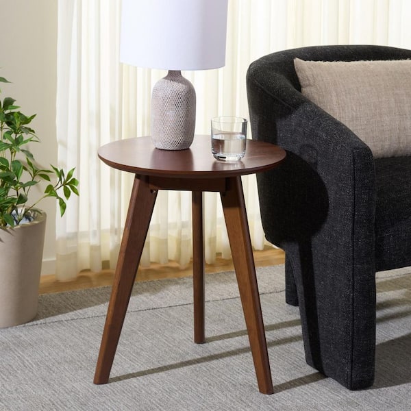 Bahaus 21.7 in. Walnut Round Wood End Table